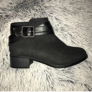 Black short boot bootie faux leather ankle strap
